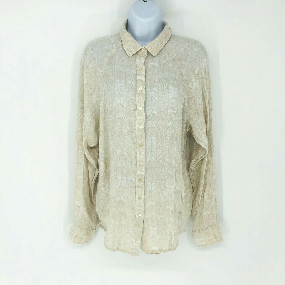 Prana Off White Button Up Long Sleeve Collard Loose Fit Dress Shirt Women's M